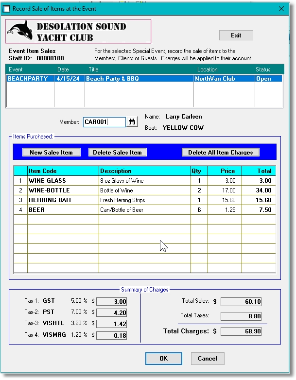 Marina Mate Accounting Web Portal Remote Sales Entry Screen