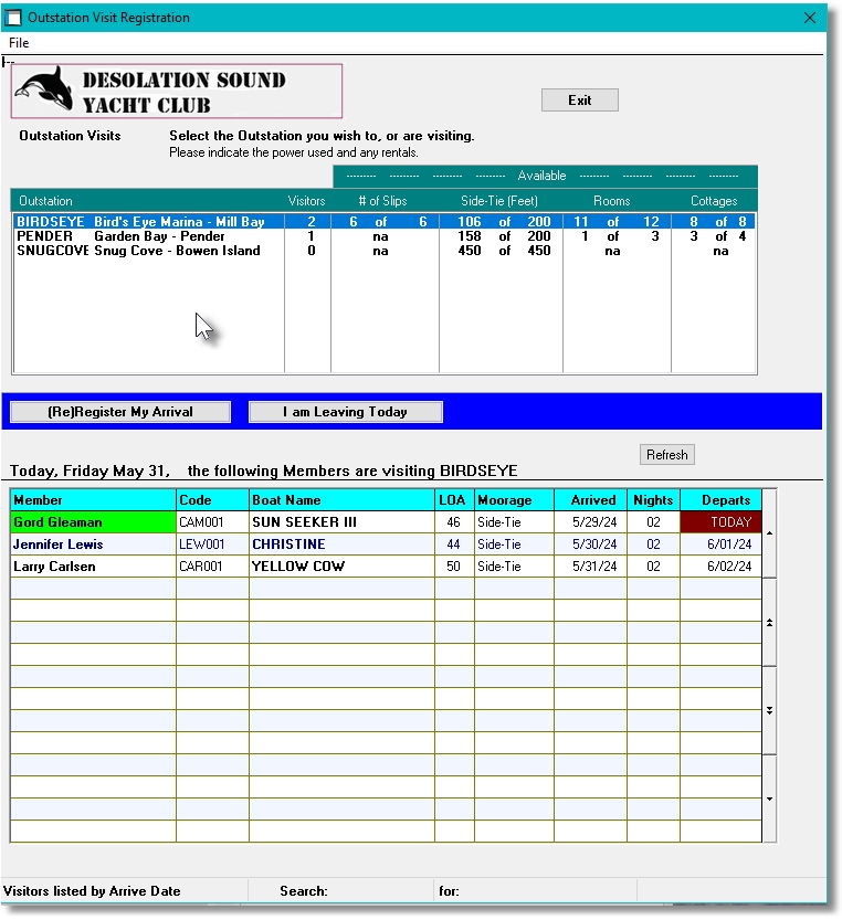 Marina Mate Accounting Web Portal Outstation Visit Registration Screen